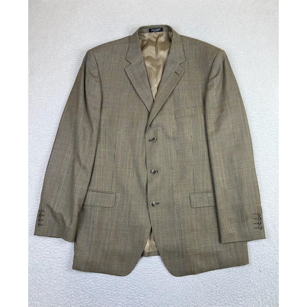 Stafford Executive Blazer Mens 48L Long Plaid Wool Silk Sport Coat‎ Jacket